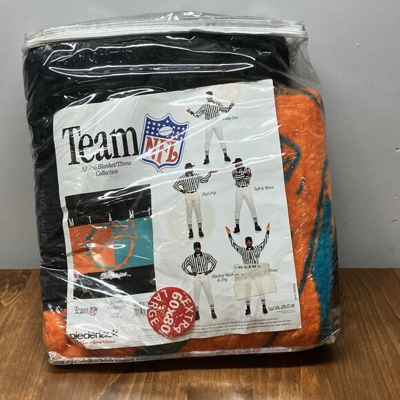 MIAMI DOLPHINS Biederlack NFL Blanket 60”x 80” BRAND NEW VTG 1995 DEADSTOCK - Picture 1 of 7
